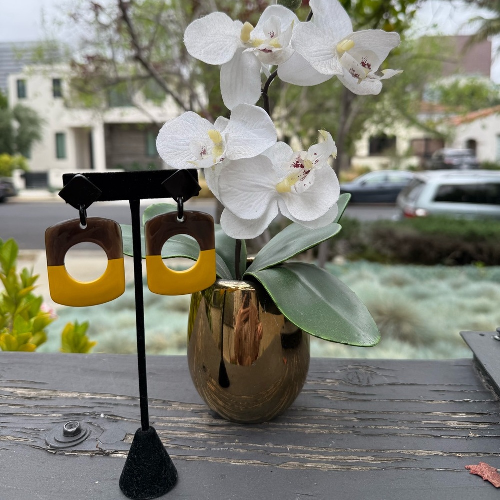 Yellow and Brown buffalo horn lacquer Earrings
